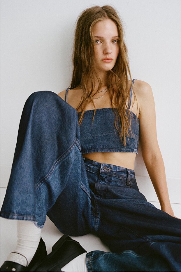 Denim askılı crop top - 1