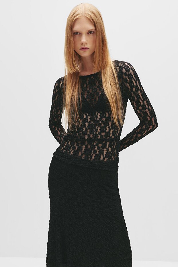 Açık sırt detaylı dantel top - 1