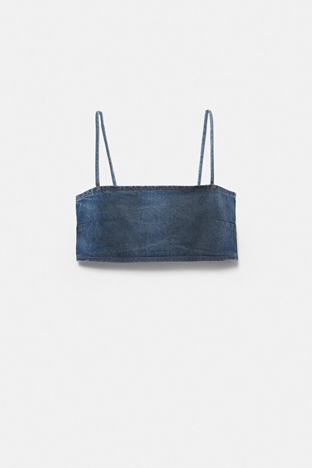 Denim askılı crop top - 7