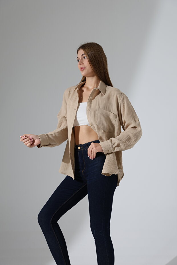 Oversize Basic Müslin Gömlek - 2