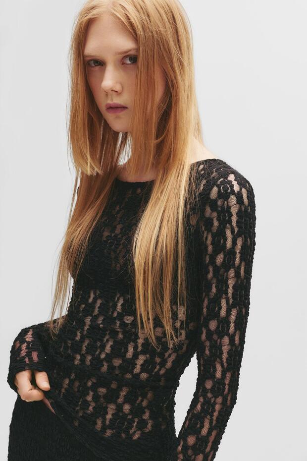 Açık sırt detaylı dantel top - 6