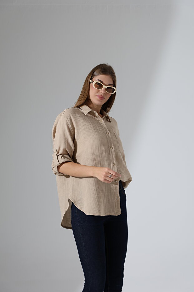 Oversize Basic Müslin Gömlek - 4