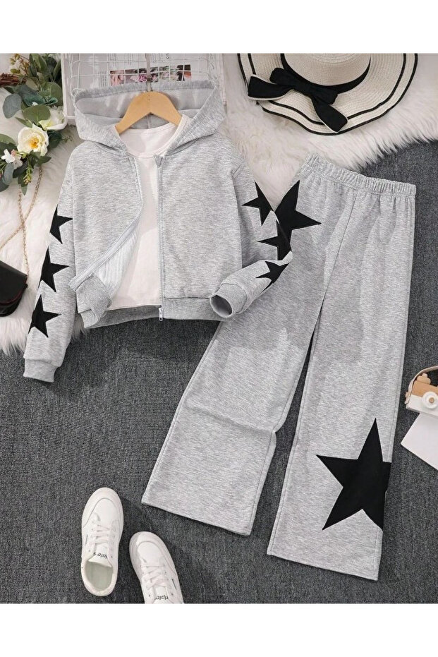 Children's 3-Piece Star Printed Jacket, T-Shirt and Tracksuit Set