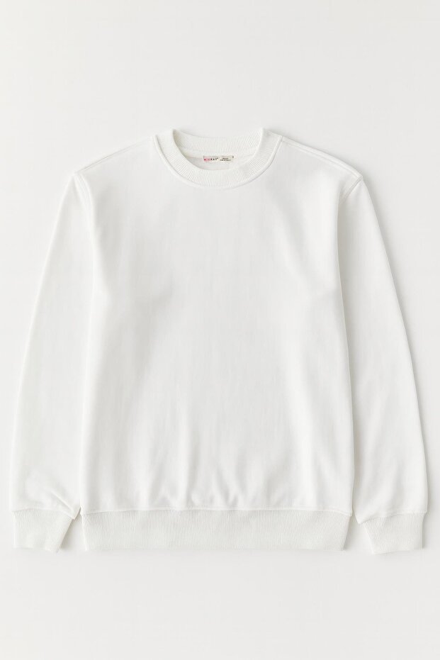 2021 Kadın Basic 3 İplik Sweatshirt Beyaz - 1