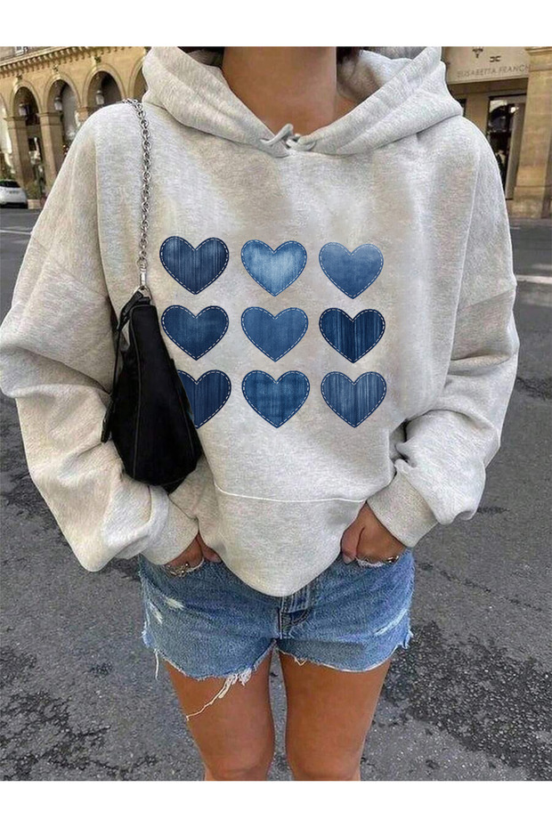 سويت شيرت كبير الحجم بتصميم مطبوع على شكل قلب من الجينز للجنسين