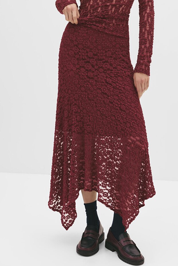 Asimetrik dantel midi etek - 6