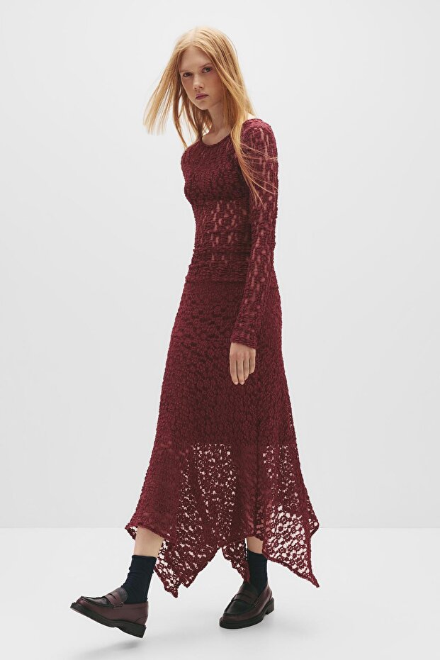 Asimetrik dantel midi etek - 3