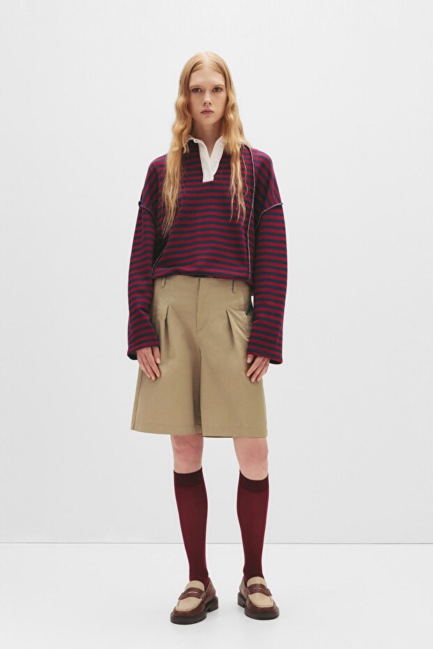 Çizgili polo yaka sweatshirt - 2