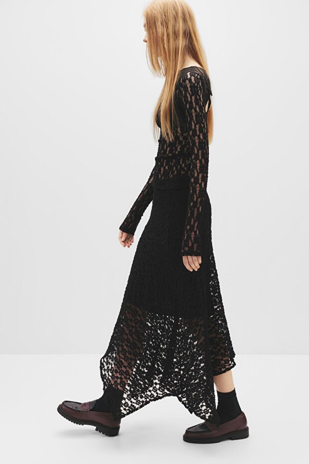 Asimetrik dantel midi etek - 2