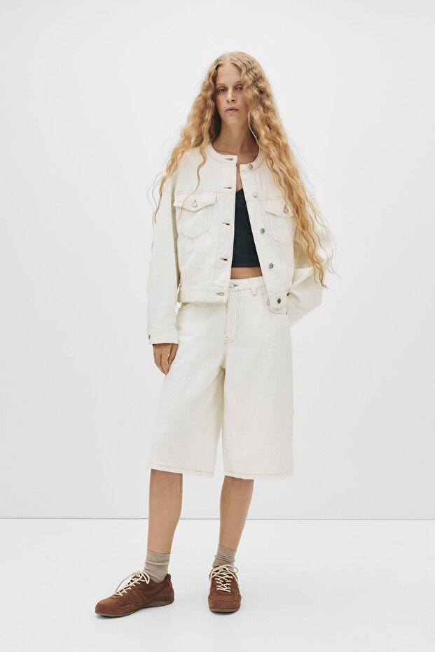 Beyaz Dokulu Kot Ceket - 4