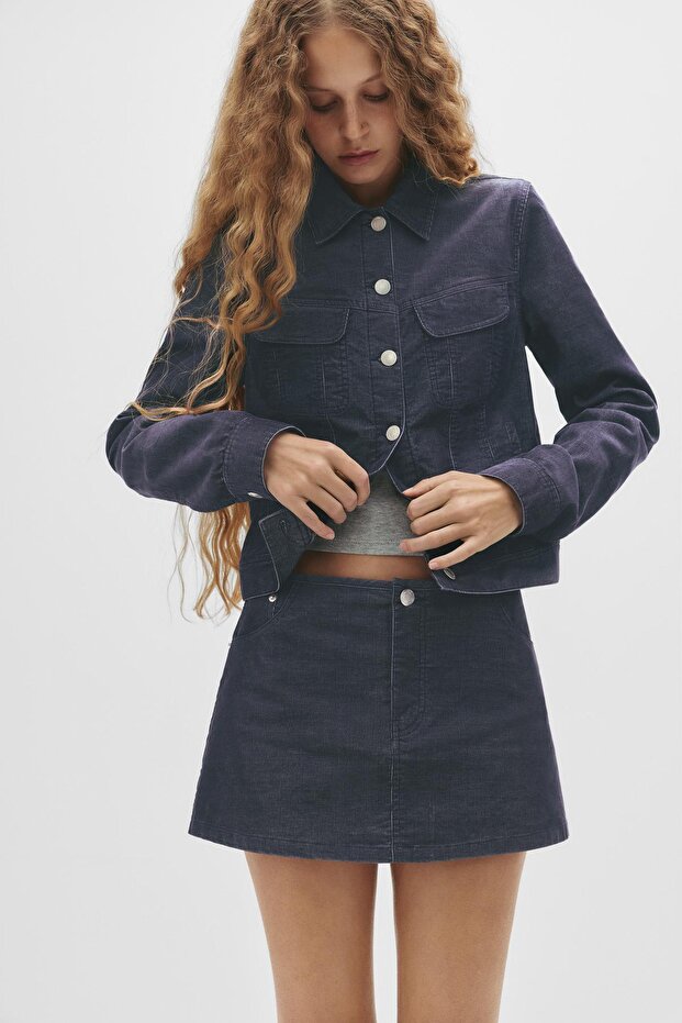 Mikro fitilli kadife mini etek - 1