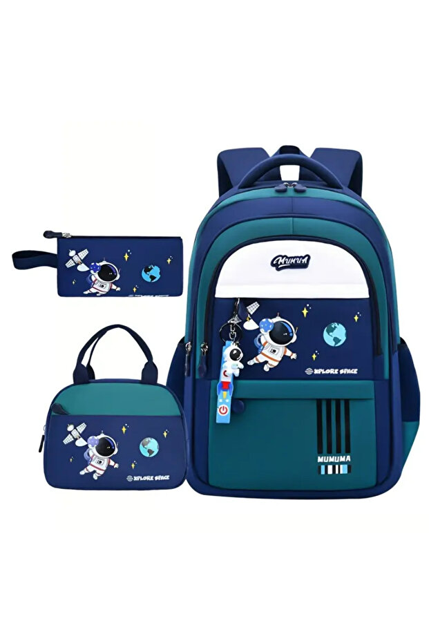 3 Piece Astronaut School Bag Set Boys School Bag Set with Pencil Case and Lunch Bag