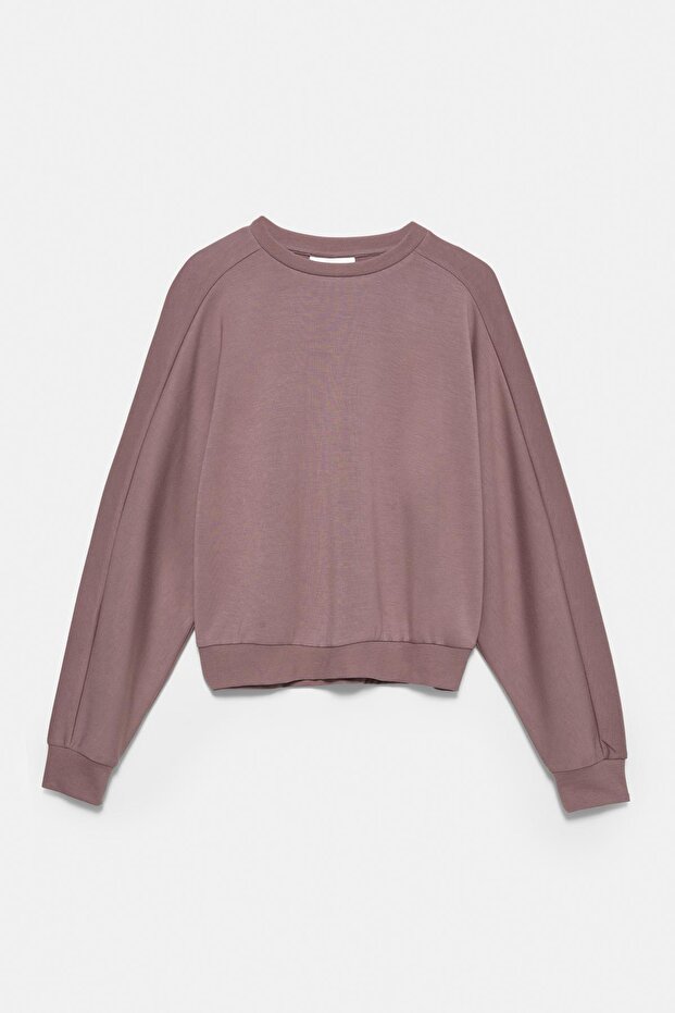 Düz renk bisiklet yaka sweatshirt - 6