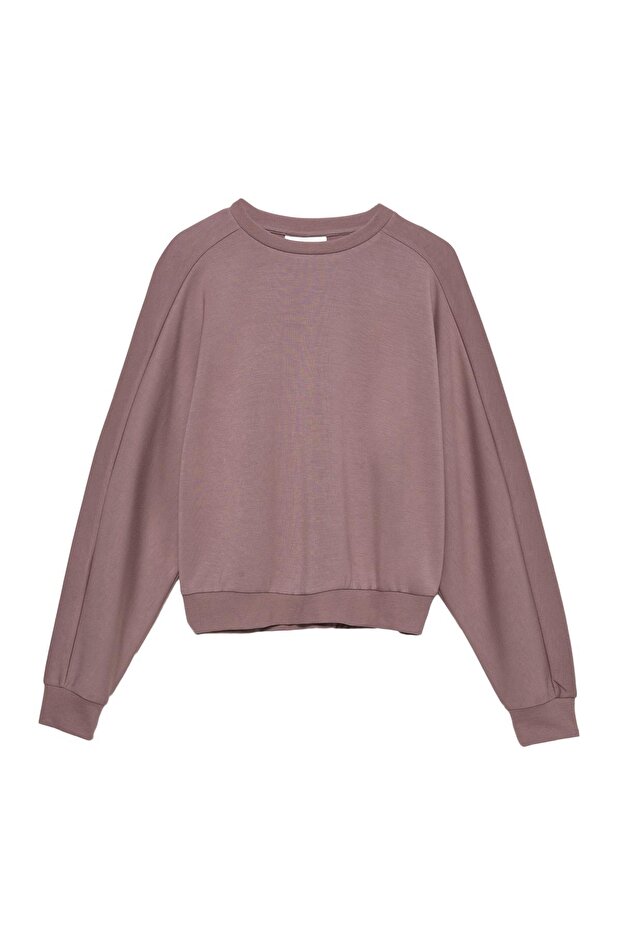 Düz renk bisiklet yaka sweatshirt - 3