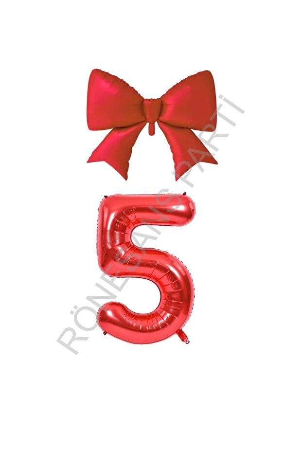 Red Color Bow Number Foil Balloon Set Age 5