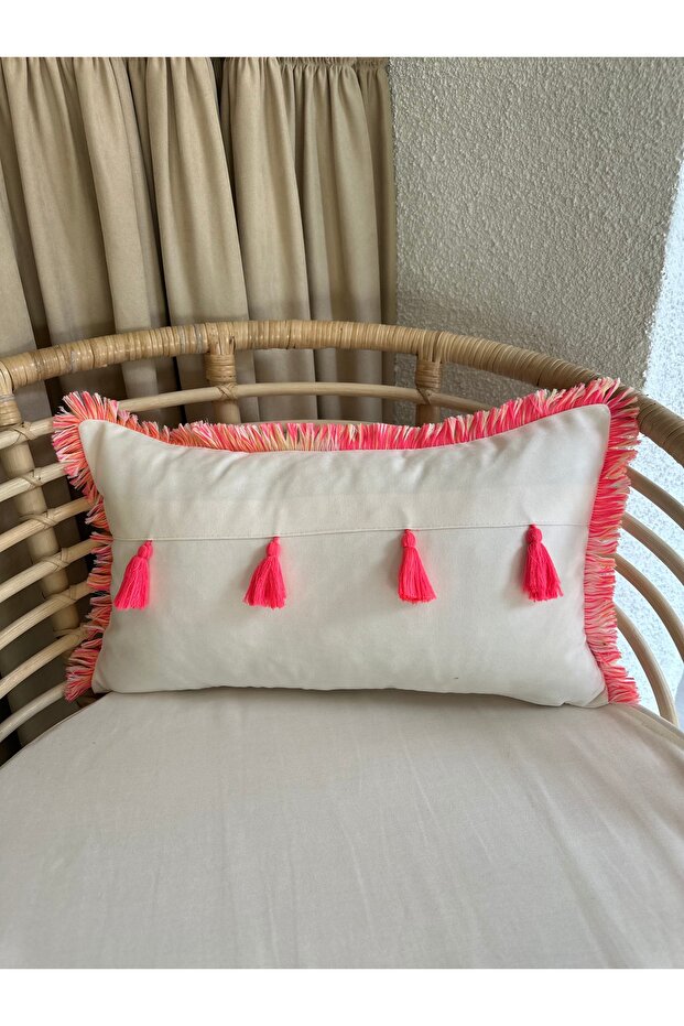 Ecru Pink Tasseled Throw Pillow Cover 1 Piece