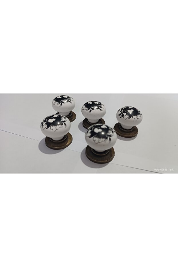 5Pcs Round Polymer Knob Single Hole Black Rose Antique Cabinet Drawer Wardrobe Furniture Handle