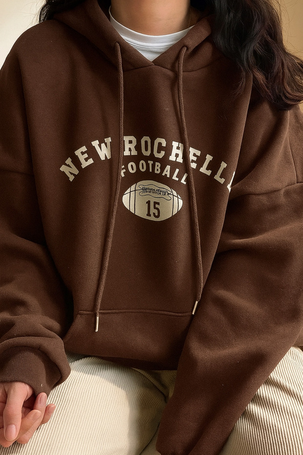 Coffee New Rochelle Printed Hooded Oversize Sweatshirt