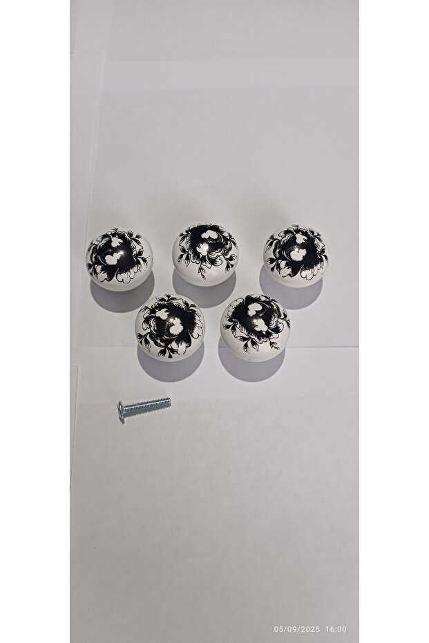 5Pcs Round Polymer Knob Single Hole Black Rose Wardrobe Drawer Cloakroom Furniture Handle
