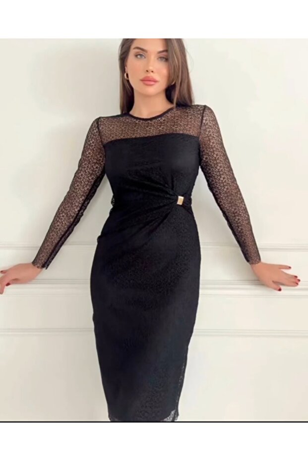 Dantel detay elbise - 1