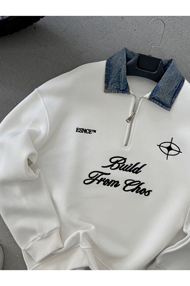 Beyaz Kot Yaka Build Oversize Sweatshirt ES-71-76 - 7