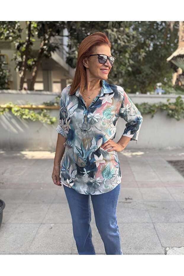 قميص أصلي بثلاثة أزرار باللون الأزرق - 2