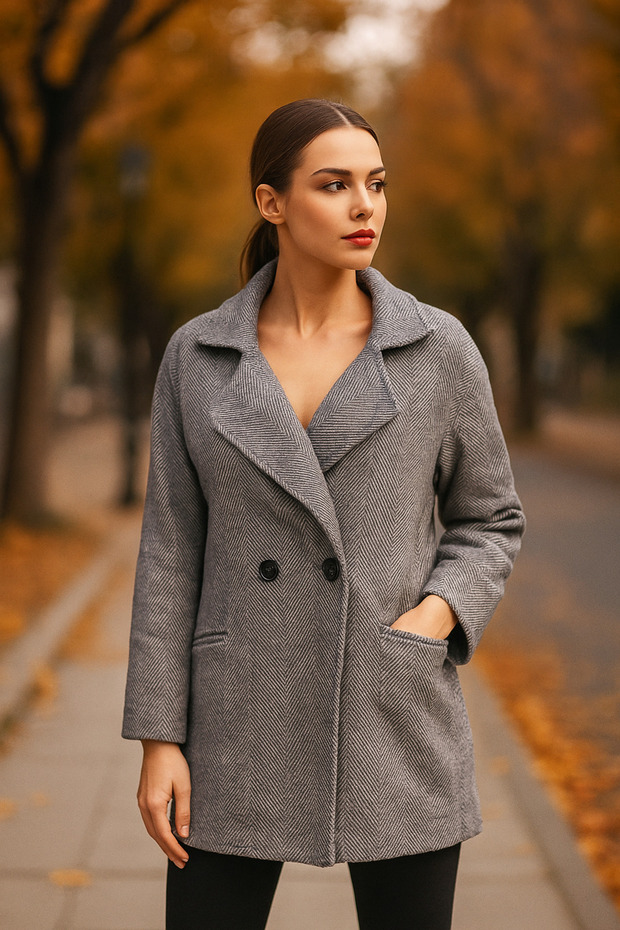 Çift Düğmeli Modern Kaban - 1