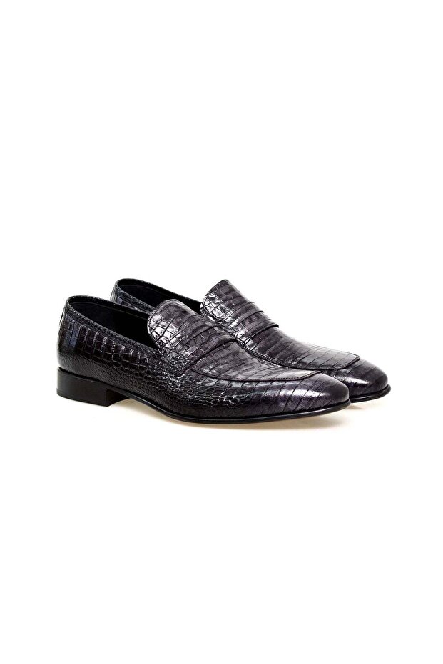 Gray Color Laceless Genuine Leather Men's Shoes