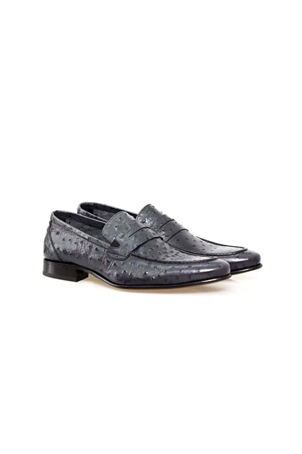 Gray Color Laceless Genuine Leather Men's Shoes
