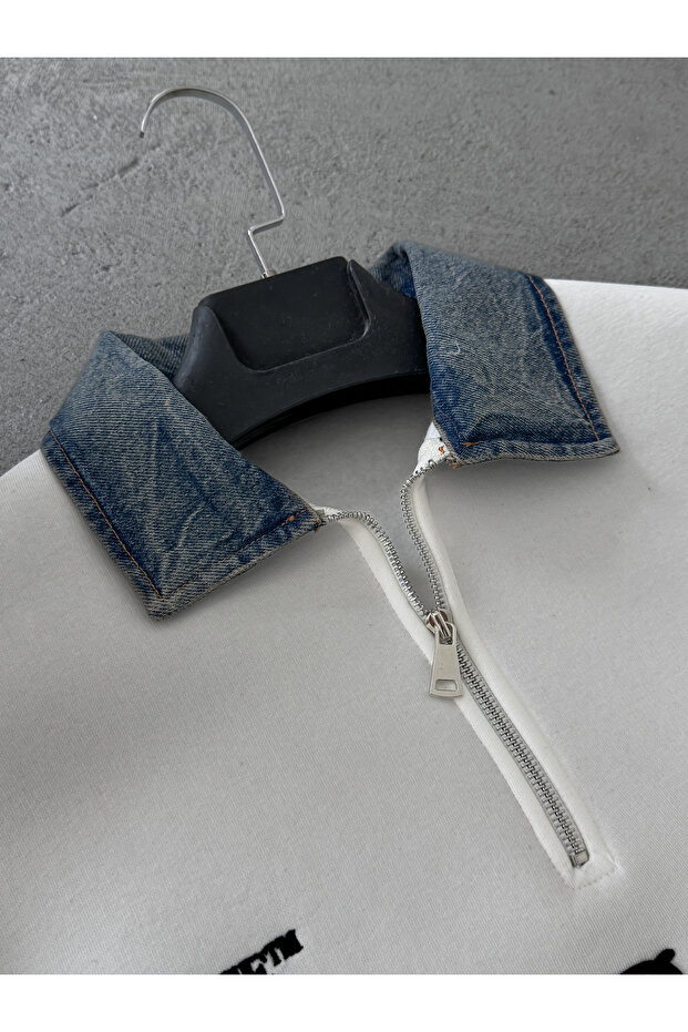 Beyaz Kot Yaka Build Oversize Sweatshirt ES-71-76 - 8