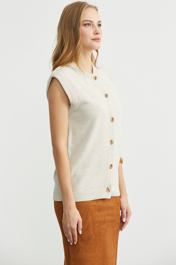 سترة صوفية محبوكة بأزرار - لون حجري - 4