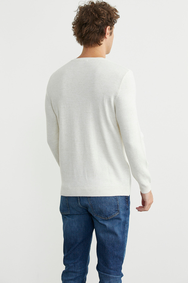 V Yaka Basic Triko Kazak - Kemik - 6