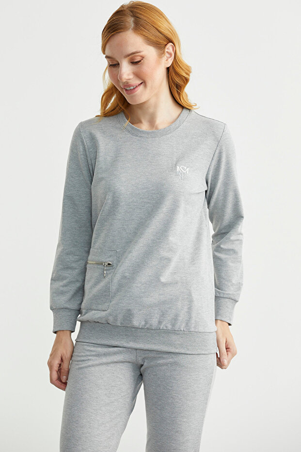 Zero Neck Pocket Tracksuit Set - Gray - 4