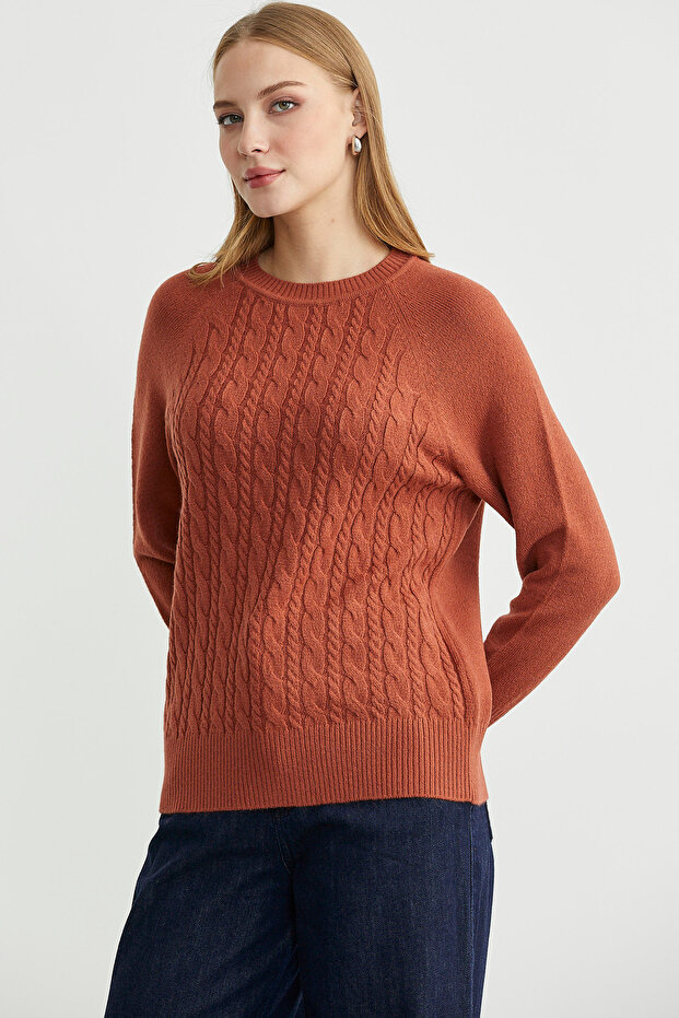 سترة تريكو بياقة دائرية - لون أسمر - 4