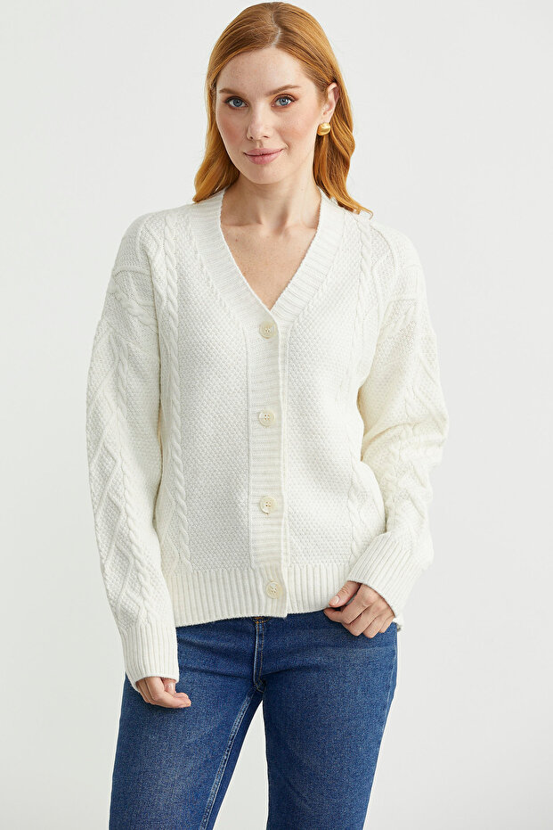 كارديجان تريكو كبير الحجم بأزرار - كيمونو - 2