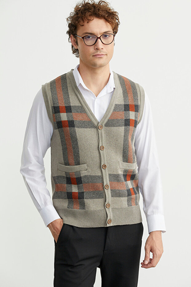 سترة صوفية سميكة بأزرار - لون المنك - 2