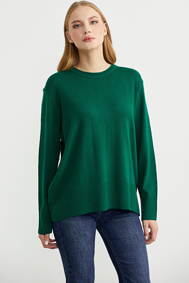 Bisiklet Yaka Yünlü Basic Triko Kazak - Yeşil - 3