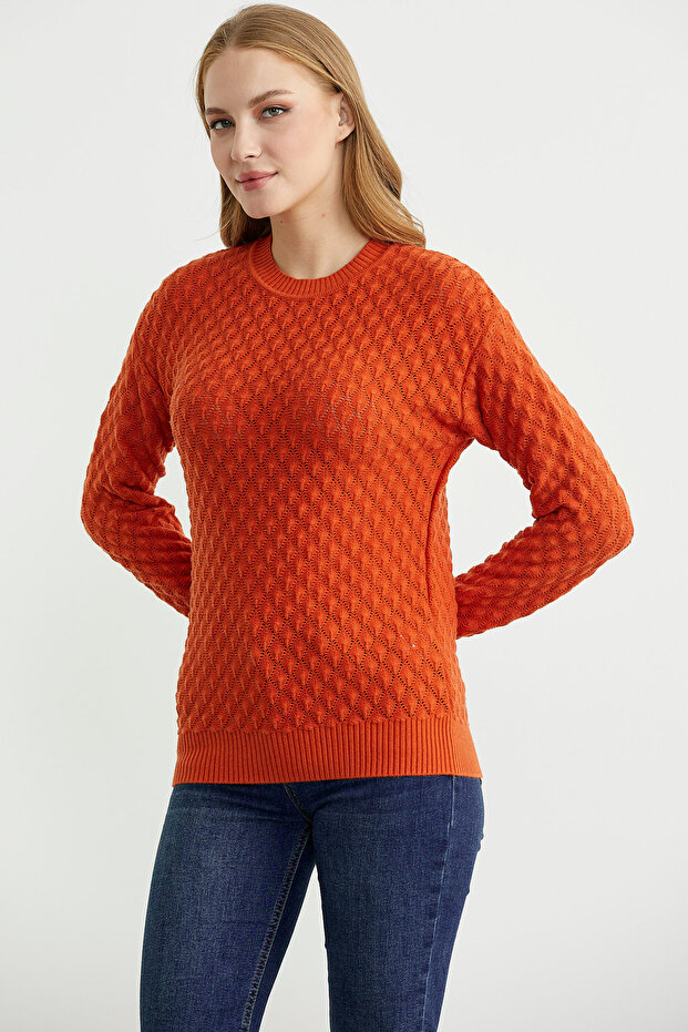 سترة تريكو بياقة دائرية - برتقالي - 3