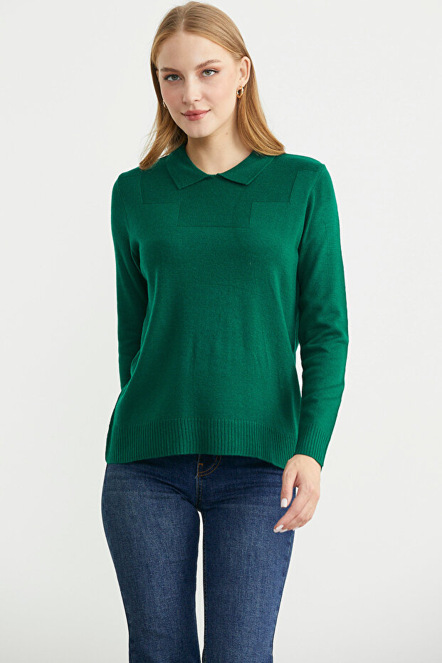 Bebe Yaka Yünlü Triko Kazak - Yeşil - 3