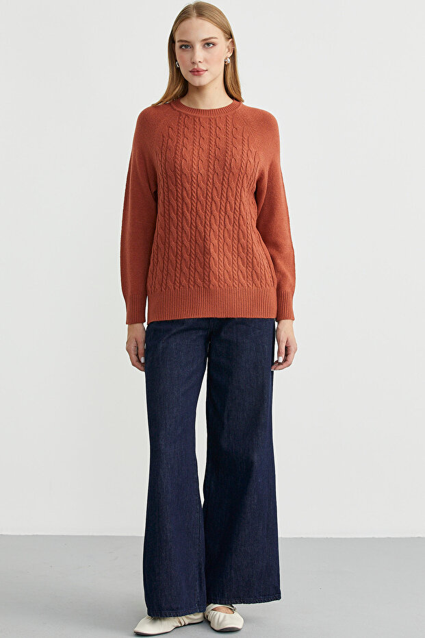 سترة تريكو بياقة دائرية - لون أسمر - 1