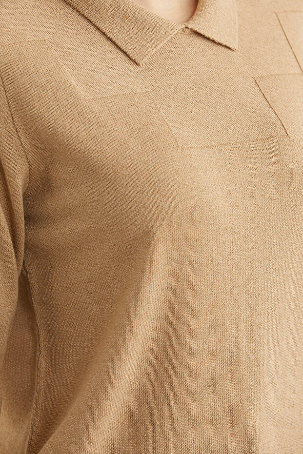 Bebe Yaka Yünlü Triko Kazak - Kamel - 4