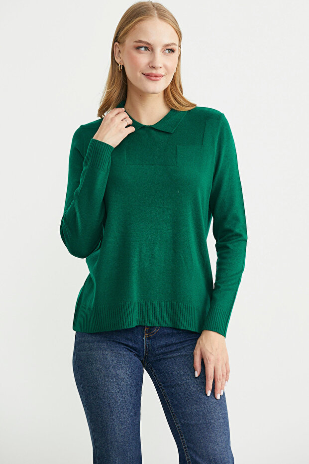 Bebe Yaka Yünlü Triko Kazak - Yeşil - 2