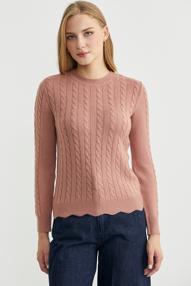 Sliced Hair Braided Knitwear Sweater - Rose