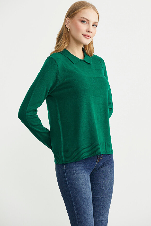 Bebe Yaka Yünlü Triko Kazak - Yeşil - 4