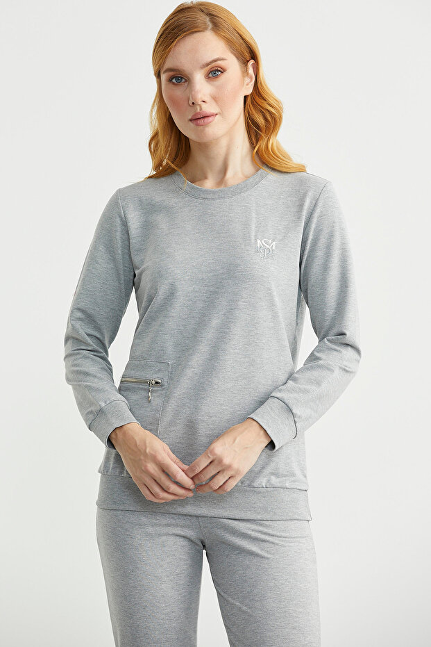 Zero Neck Pocket Tracksuit Set - Gray - 2