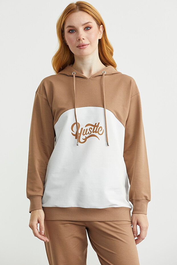 Set de trening oversize cu glugă - Camel - 2