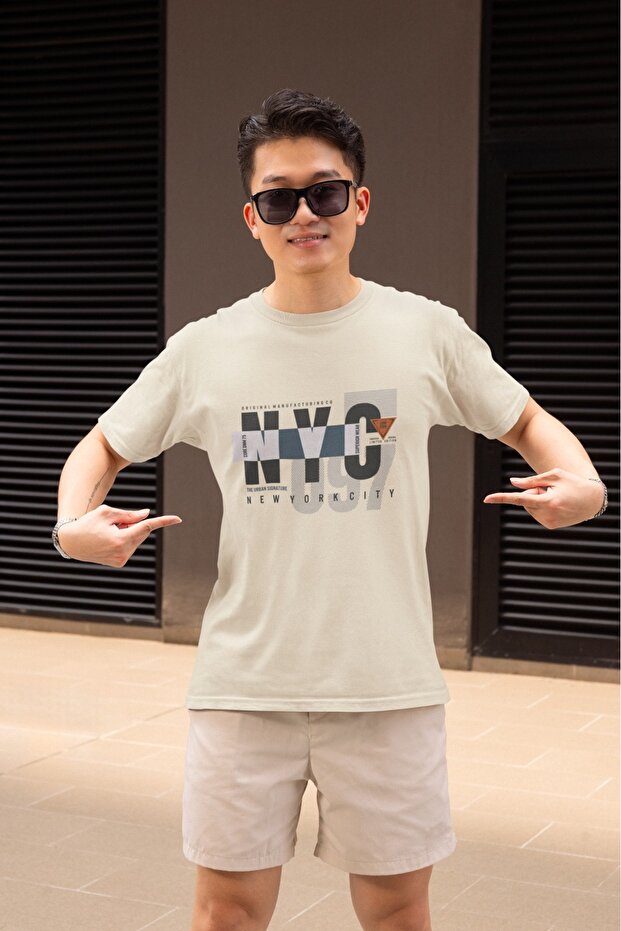 Men's Nyc0 Transfer Printed Round Neck Short Sleeve T-Shirt