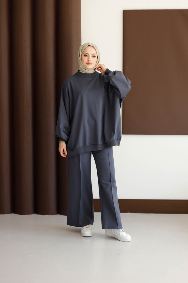 بدلة رياضية فاخرة كبيرة الحجم باللون الأنثراسيت - 5