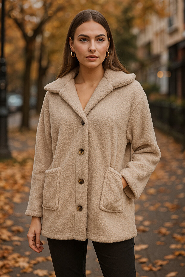 معطف قطيفة بجيب بأزرار - 1