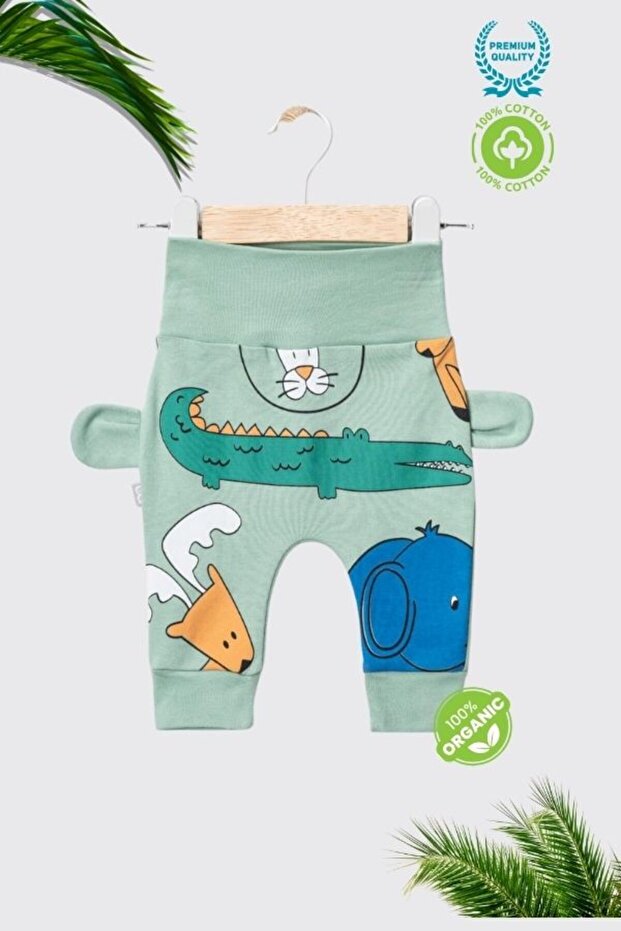 Cute Animal Figure Printed, Eared, 100% Cotton Single Bottom Pajamas Without Booties